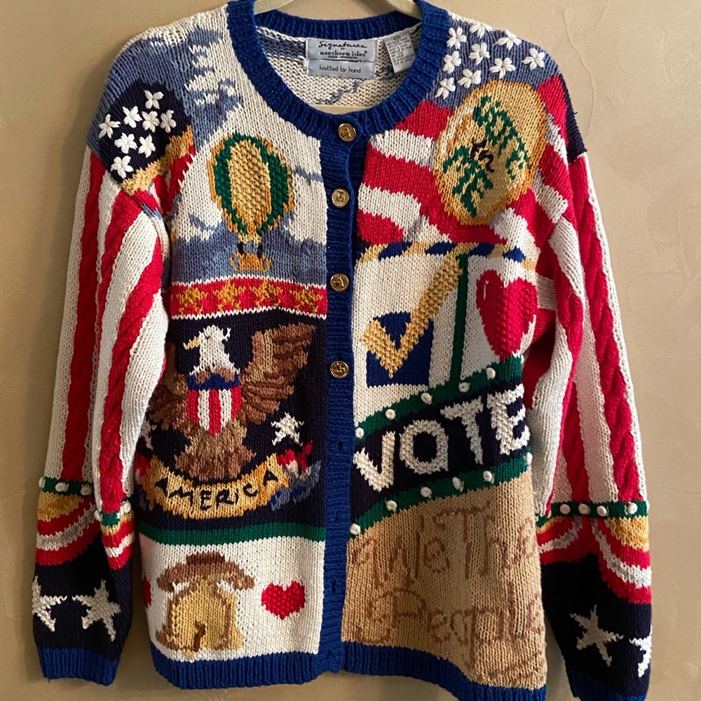 Vintage Northern Isles Cardigan, America Vote   USA 🇺🇸  sweater!